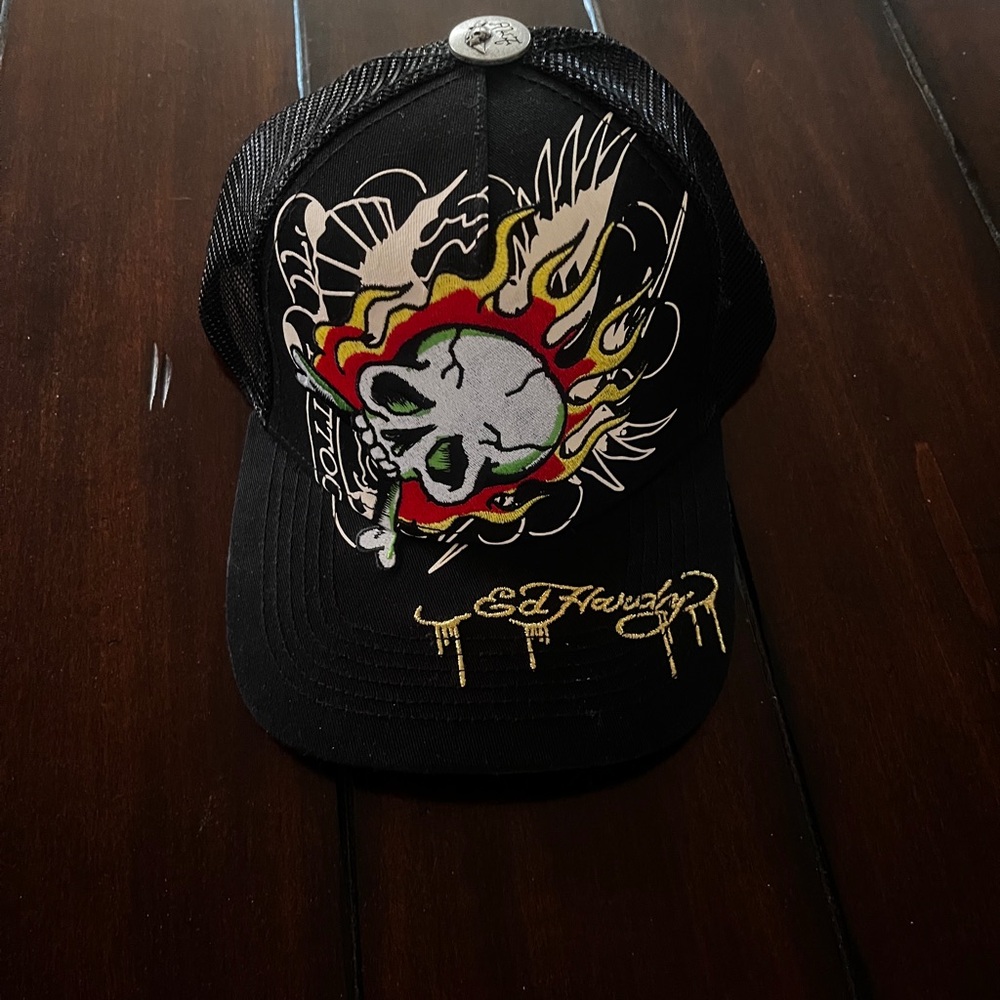 Ed Hardy Black Cap with Skull and Flames